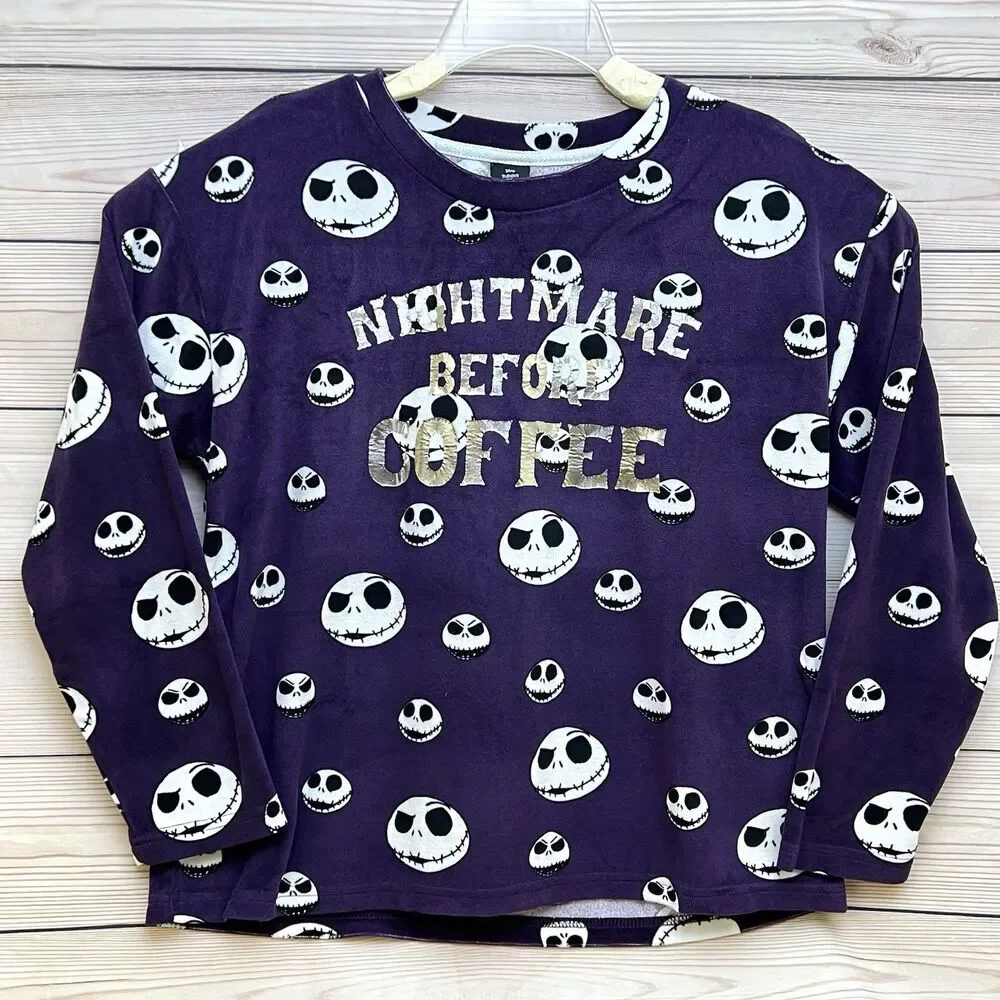 “Nightmare Before Coffee” Christmas Disney Womens S Purple Pajama Top Sleepwear - Picture 10 of 12